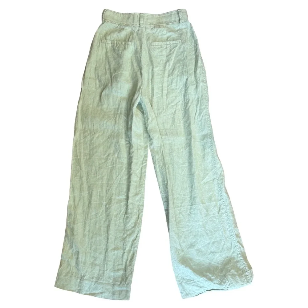 Everlane Womens Sage Green 100% Linen High Way Slouch Pant Size 00 Wide‎ Leg